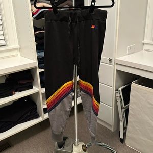 Aviator Nation Chevron 2 Rainbow 5-Stripe Black & Gray Sweatpants Size S Women's